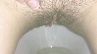 Russian mistress piss in your mouth, hairy pussy, close up pissing girl