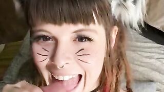 Kitty Cat Cosplay Blowjob and Pet Play - ASMR and CIM