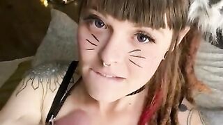 Kitty Cat Cosplay Blowjob and Pet Play - ASMR and CIM