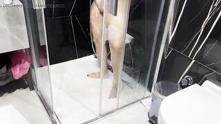 My step son watching me in the shower