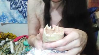 Naked Horny Hairy Camgirl PinkMoonLust Eats a Bean Burrito Because She's a Fetish Fart Queen Feeder