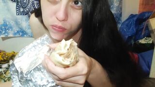 Naked Horny Hairy Camgirl PinkMoonLust Eats a Bean Burrito Because She's a Fetish Fart Queen Feeder