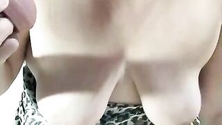 I grope my breasts in front of the amateur camera and suck a delicious thick dildo