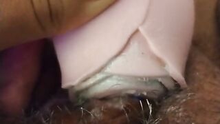 Hot Latina masturbating with rose clit vibe orgasm close up