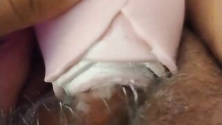 Hot Latina masturbating with rose clit vibe orgasm close up