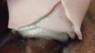 Hot Latina masturbating with rose clit vibe orgasm close up