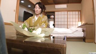 Japanese kimono clad wife offers private flower arrangement classes held in classy hotel rooms that lead to sex