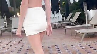 ????public Walk in White mini skirt no panties exhib ????