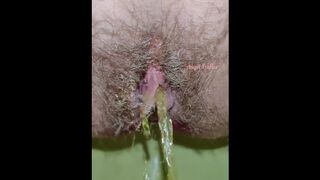 Hairy Creamy Pussy Pissing Loudly in the Toilet