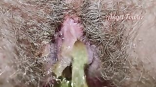 Hairy Creamy Pussy Pissing Loudly in the Toilet