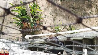 Minha esposa mostra o corpo na varanda e no jardim da frente