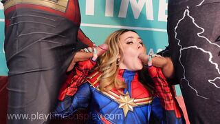 PLAYTIME Cosplay Captain Marvel BLOWS Venom and Spiderman (DOUBLE CUMSHOT)