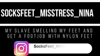 Nylon feet smelling and footjob