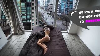 A fragile girl lays by the window and masturbates her holes in Vancouver center