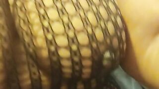 BBW teases with crotchless bodysuit