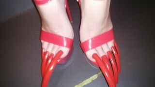 LADY L RED HIGH HEELS AND  MEGA LONG RED NAILS (video short version)