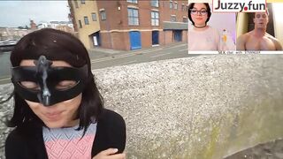 Walk with Cum on Face, Facial Cumshot Outdoors in a Public Place