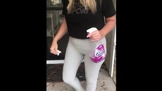 PAWG Wife Cleaning the Front Door in Leggings