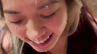 Amateur Asian sub loves taking daddy's bwc huge facial