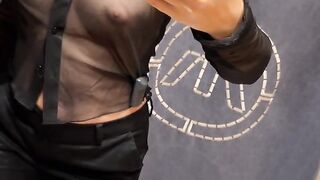 Trying on see through shirt in public!