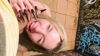 Hot Blonde POV Bar Bathroom Public Blowjob Real Couple