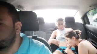 gorgeous blonde sucks my strap-on in the back seat of the uber