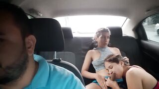 gorgeous blonde sucks my strap-on in the back seat of the uber