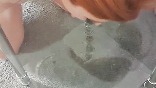 Squirting on Glass Table Then Licking It All up Clean