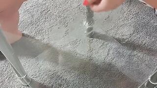 Squirting on Glass Table Then Licking It All up Clean