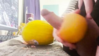 cute femboy fucks fruit